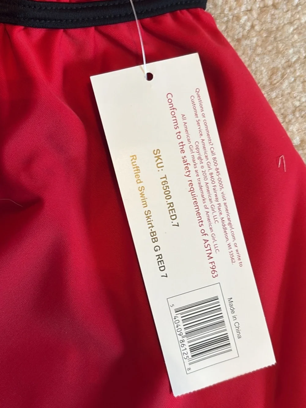 American Girl Red Ruffle Mini Skirt with Black Drawstring
